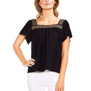 Vince Camuto Black Sequin Square Neckline Top
